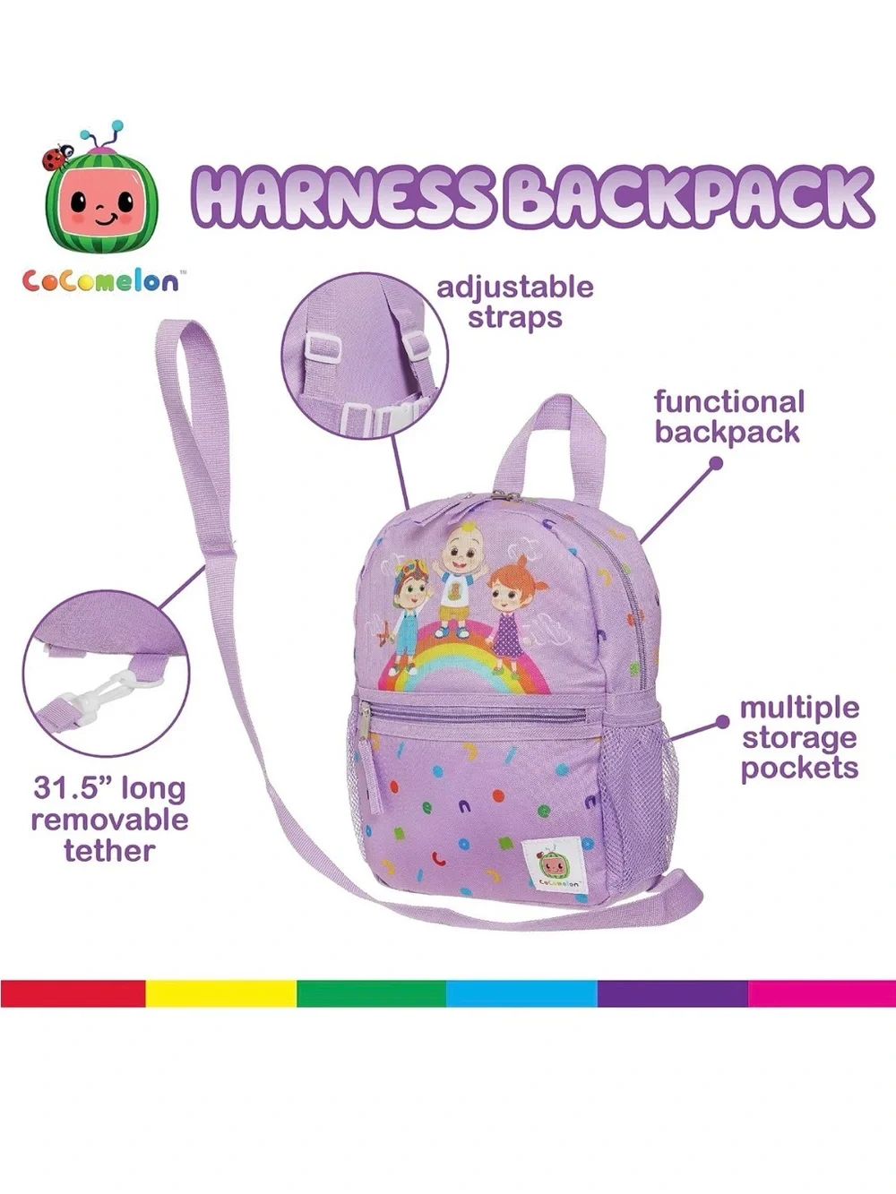 CoComelon kids Backpack, (Rainbow Lilac)